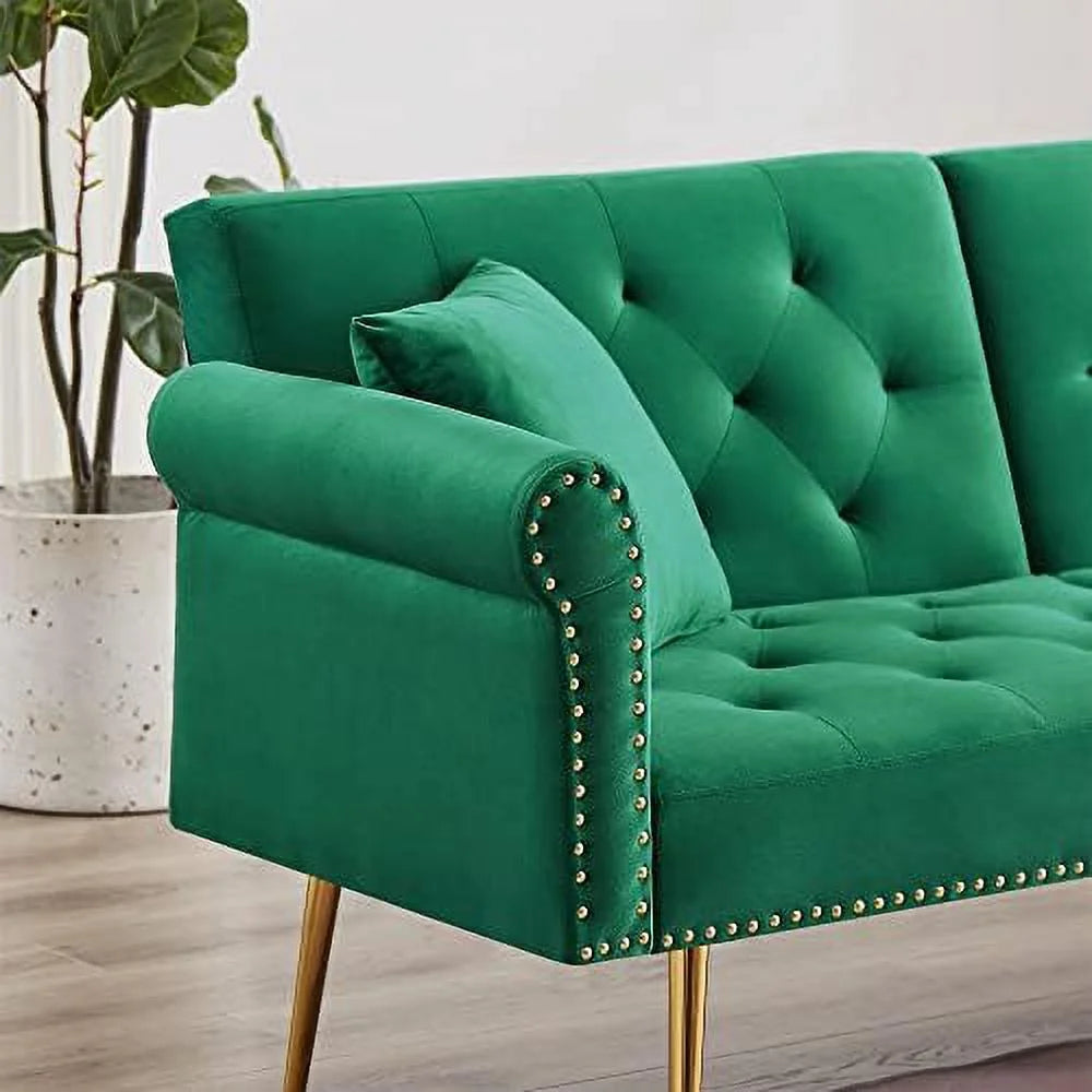 Modern Velvet 2 in 1 Futon Sofa Bed with 2 Pillows U933