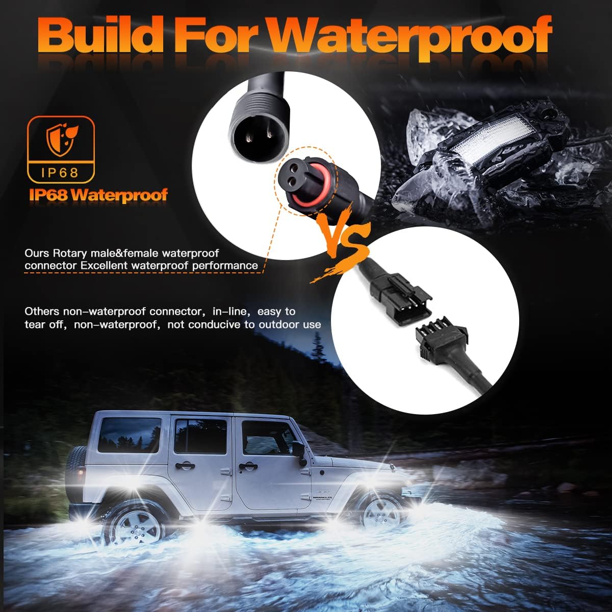 4Pods LED Rock Lights White with 23FT Harness Switch Fuse kit A1206