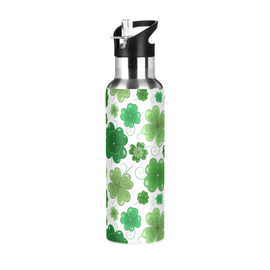 Green Clover Leaves Stainless Steel Vacuum Insulated Water Bottle with Straw Lid 20 OZ F45422