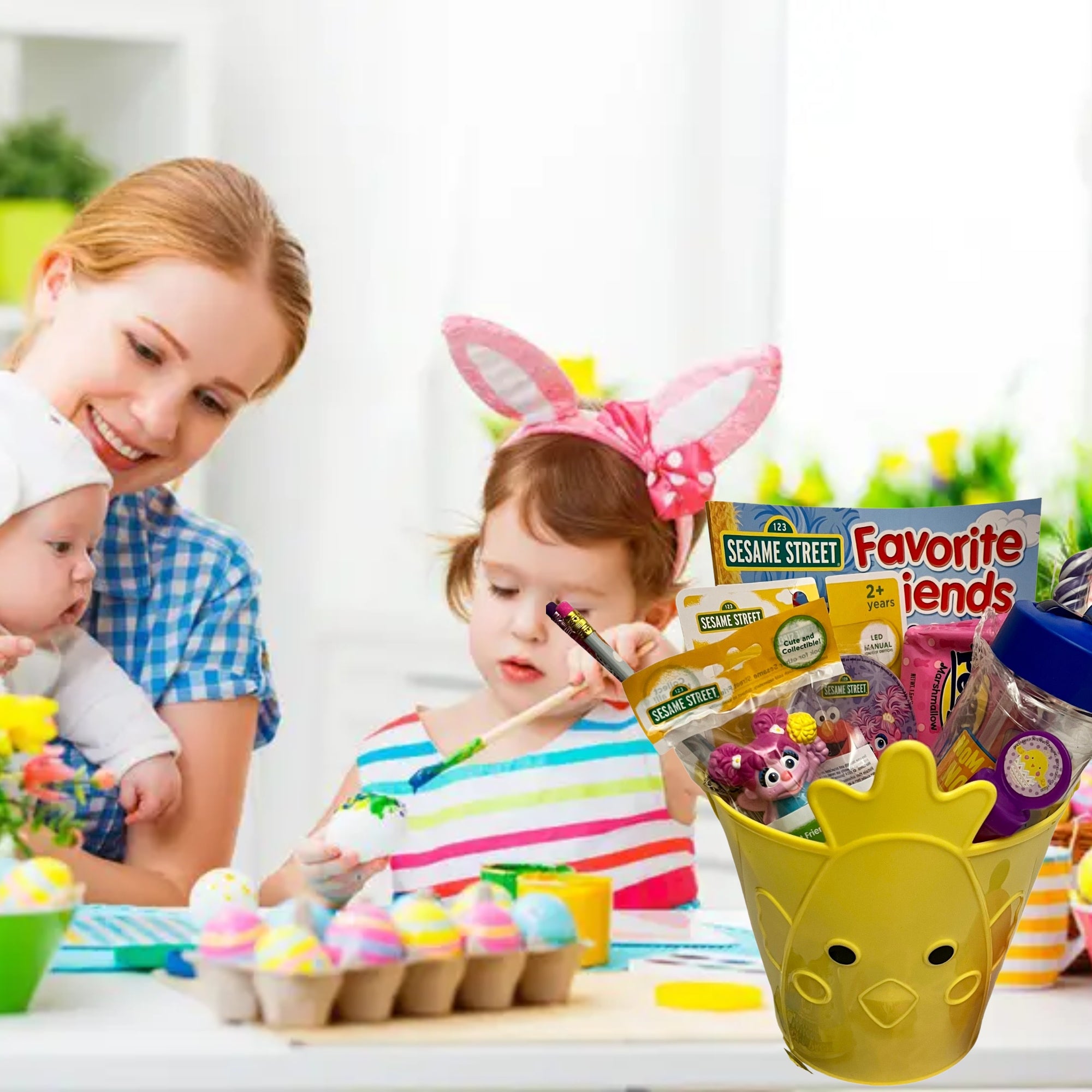Sesame Street Easter Basket with Collectible Toy Tumbler Led Night Light Coloring Book Bubbles Candies A544404