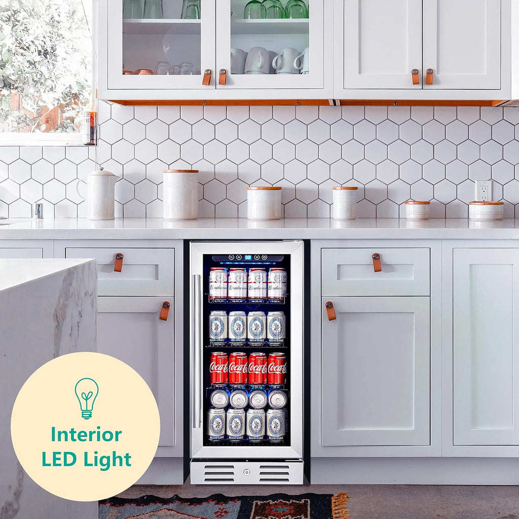 15" Beverage Cooler and Refrigerator, 96 Cans Capacity Mini Fridge D203
