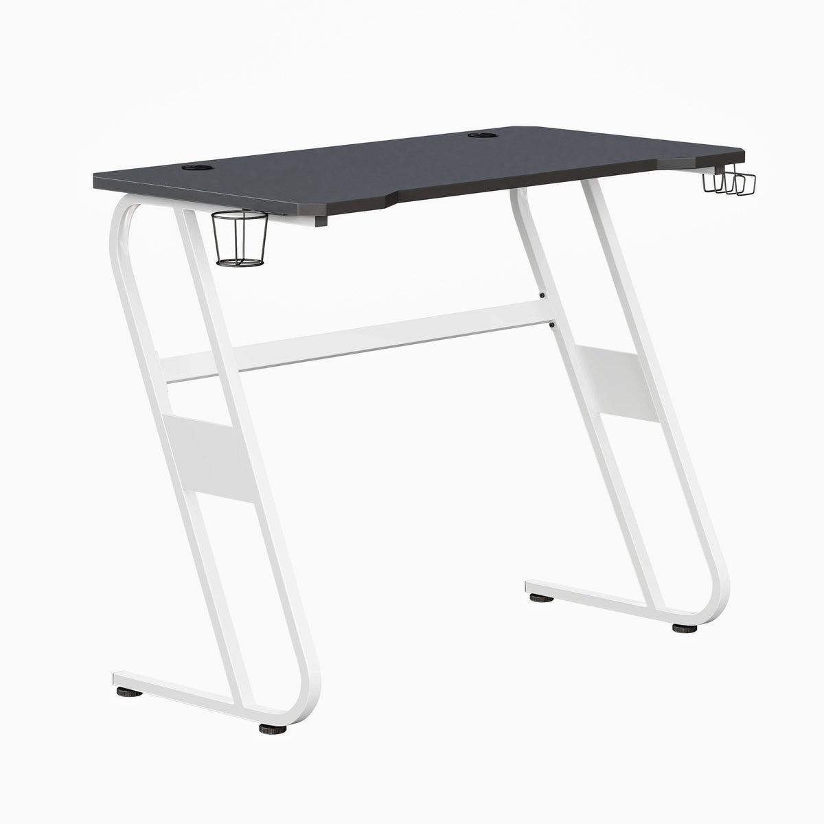White Ergonomic Gaming Desk with Cup Holder and Headphone Hook E324546