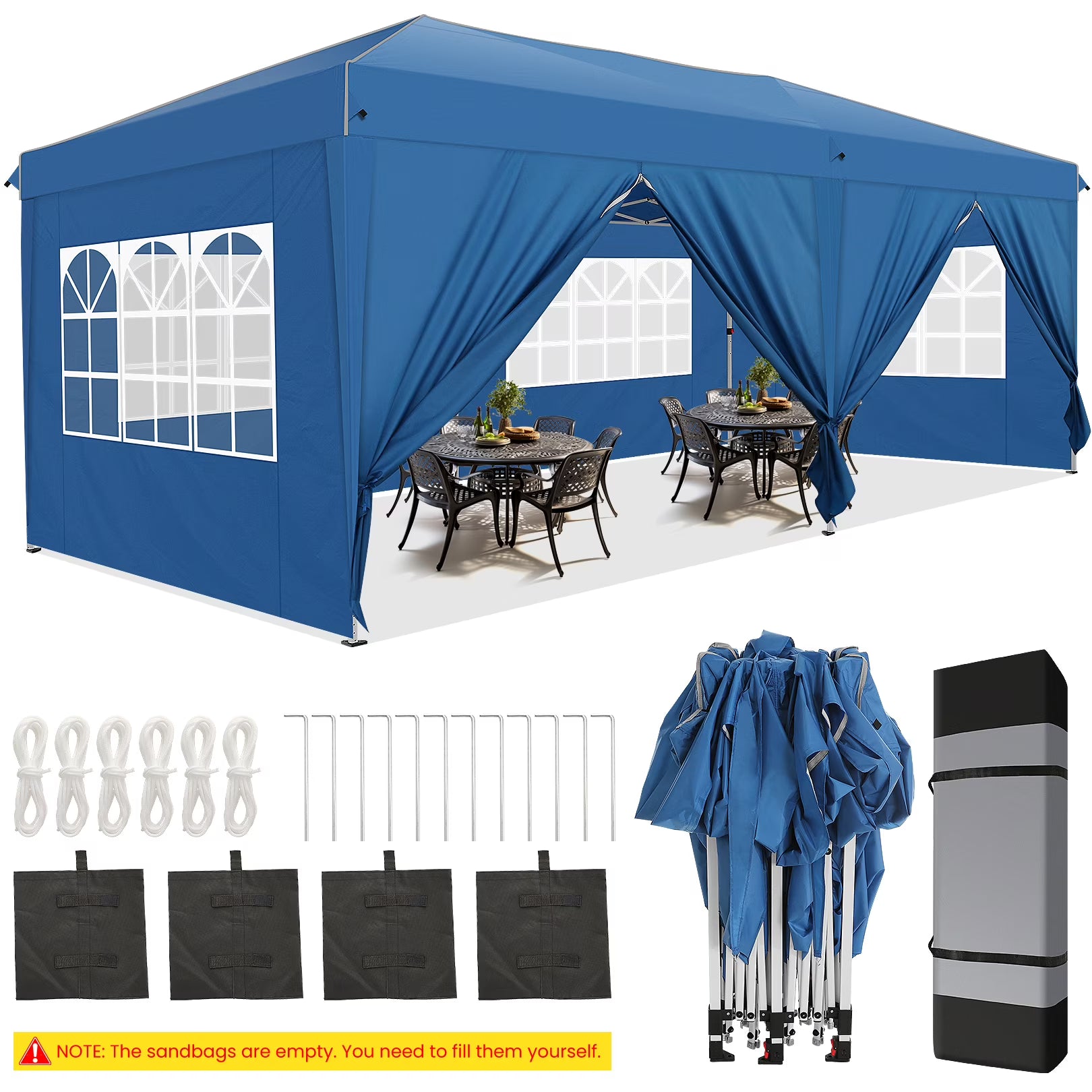 10'x20' Waterproof Commercial Pop up Canopy Tent with 4 Sandbags A4858