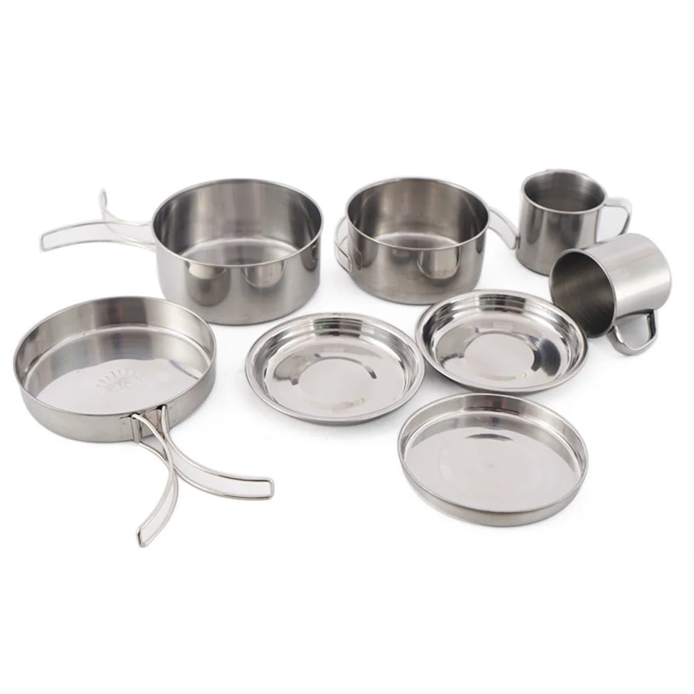 8PCS Stainless Steel Camping Cookware Pot and Pan Set S463198