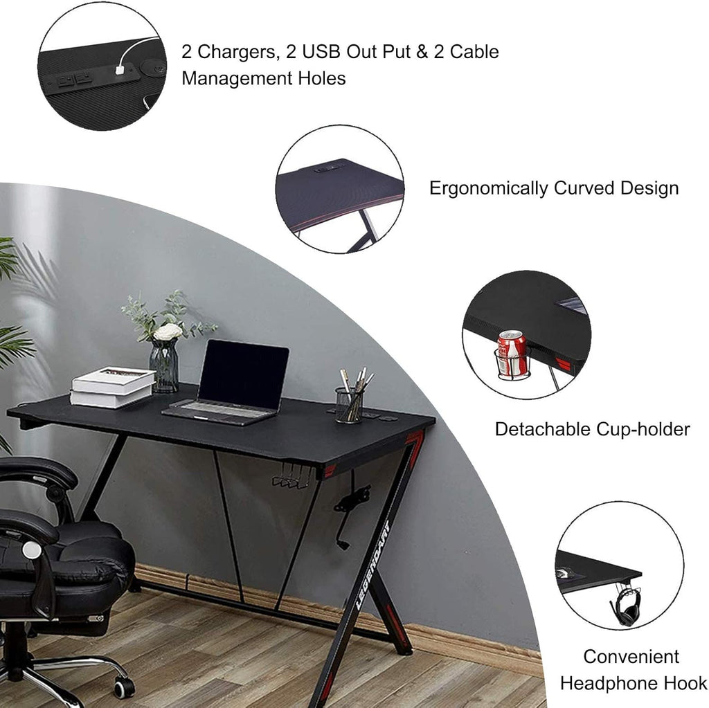 45 inch Carbon Fiber Gaming Desk with Headphone Hook, Cup Holder and Cable Management Holes V24036