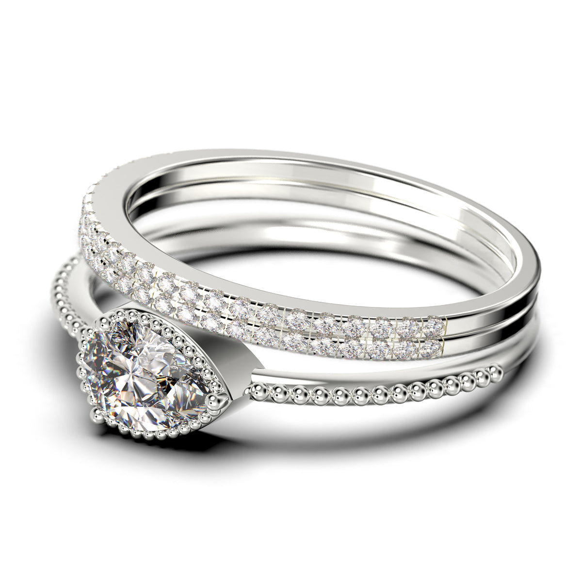 Pear Cut Moissanite Engagement Ring in 925 Sterling Silver With 18k White Gold Plating H165