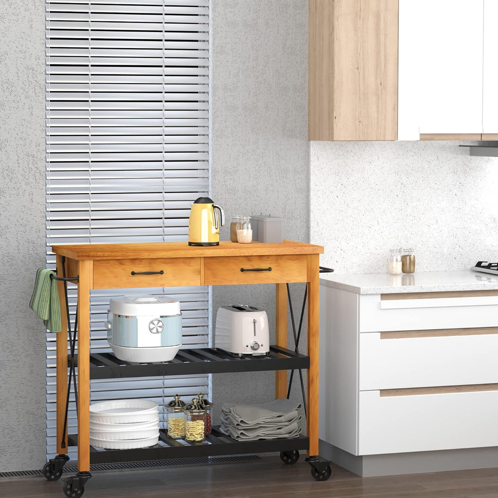Kitchen Island Cart with 2 Drawers and Open Storage Shelves R12310