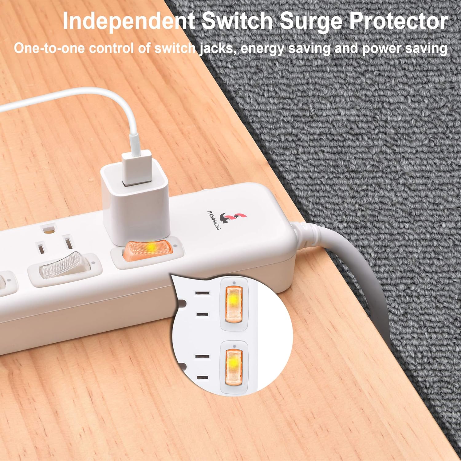 4 Outlets Surge Protector Power Strip with Individual Switch G496