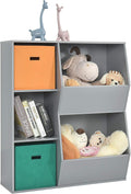 5 Cubbies Grey Wooden Kids Bookshelf with Storage Bins K5137