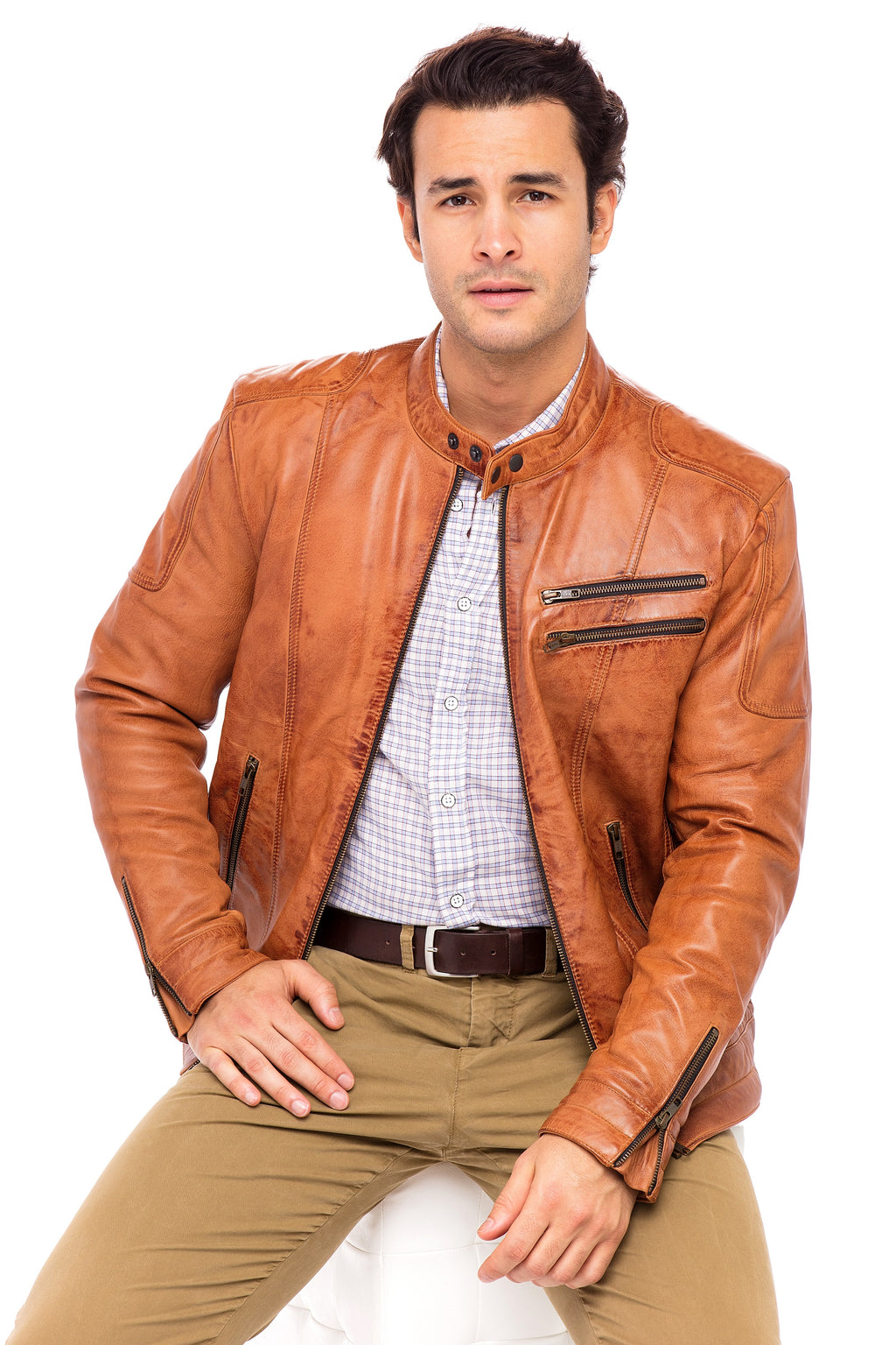 Camel Sheepskin Leather Jacket Size M S22688