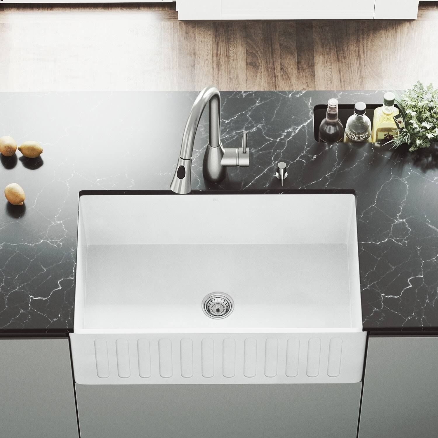 30x22 Matte Stone Farmhouse Kitchen Sink and Stainless-Steel Faucet Set A14082