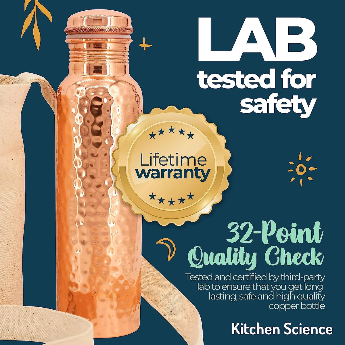 Copper Water Bottle with Copper Tumbler, Carrying Bag & Deco Sleeve L6598