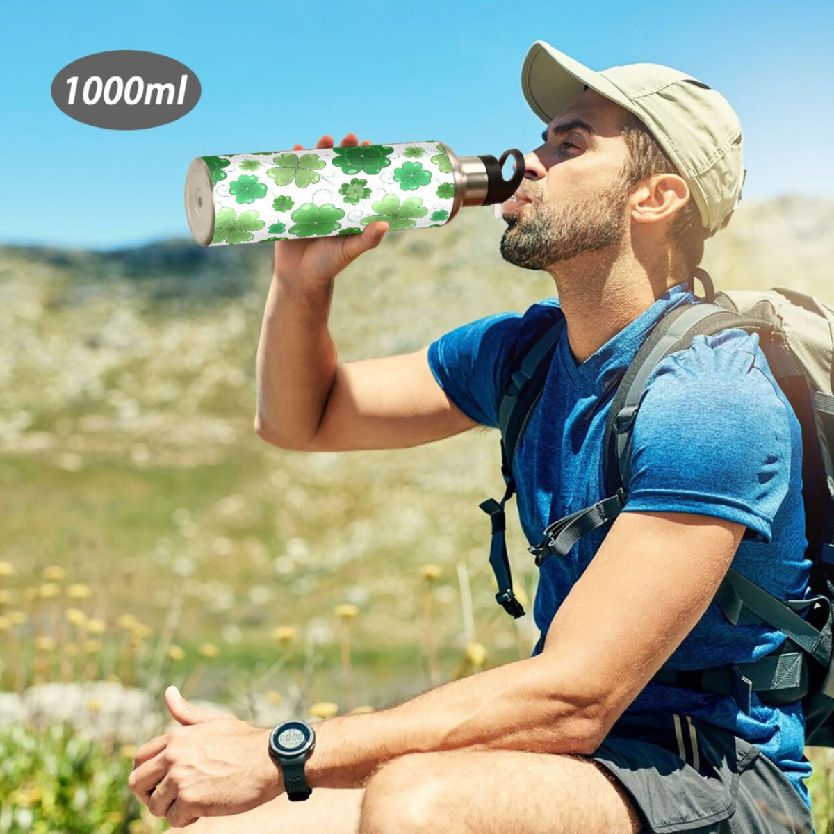 Green Clover Leaves Stainless Steel Vacuum Insulated Water Bottle with Straw Lid 20 OZ F45422