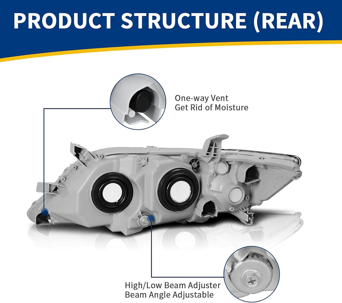 Chrome Housing Amber Reflector Projector Headlights O958270
