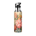 Pink Flowers Print Stainless Steel Insulated Water Bottle with Straw Lid Y712
