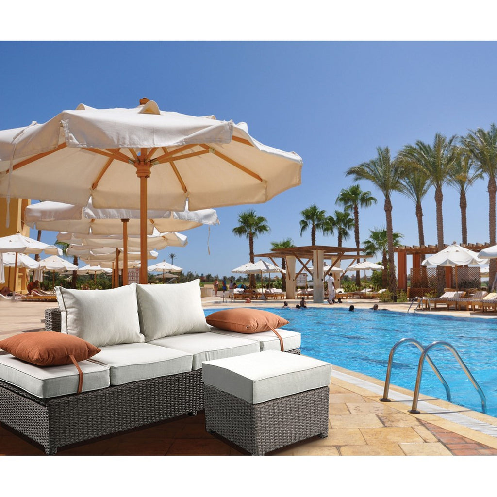 Beige Fabric Patio Sofa & Ottoman with 2 Pillows I9843