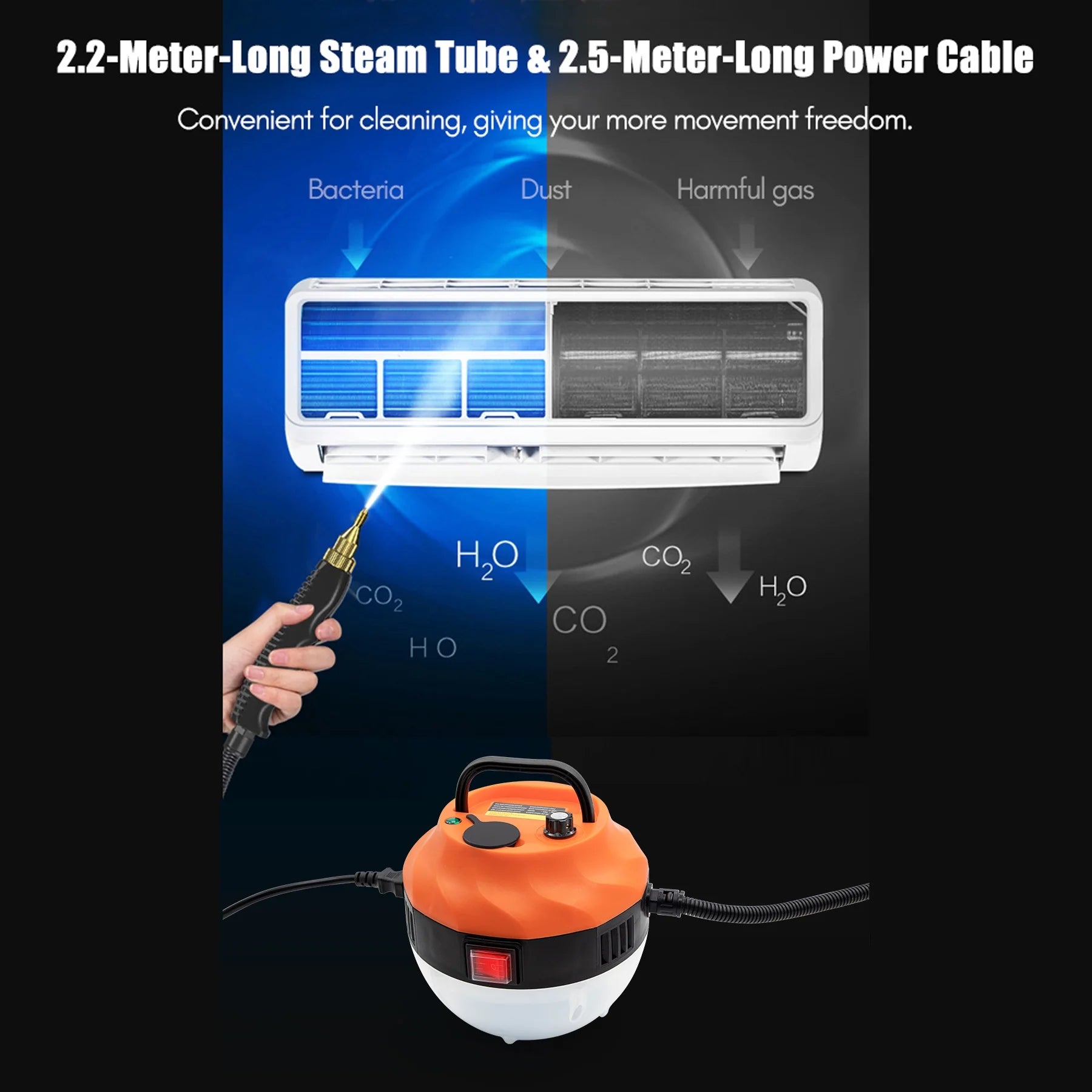 2500W High Pressure Portable Handheld Steam Cleaner with 3 Brush Heads L397264