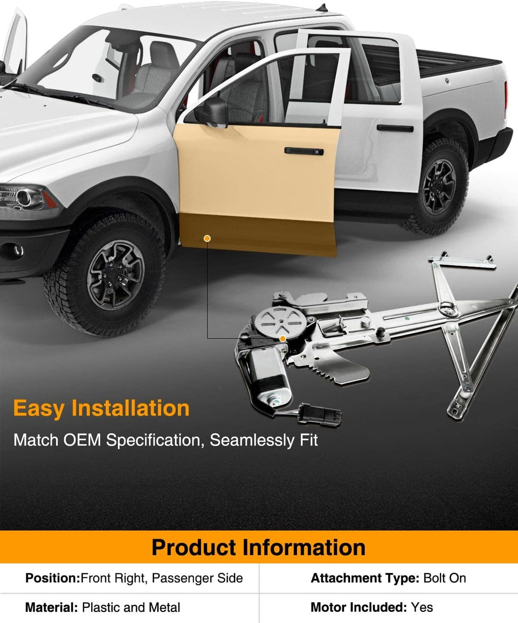Power Window Regulator with Motor Front Right Passenger Side Pack of 2 D9631