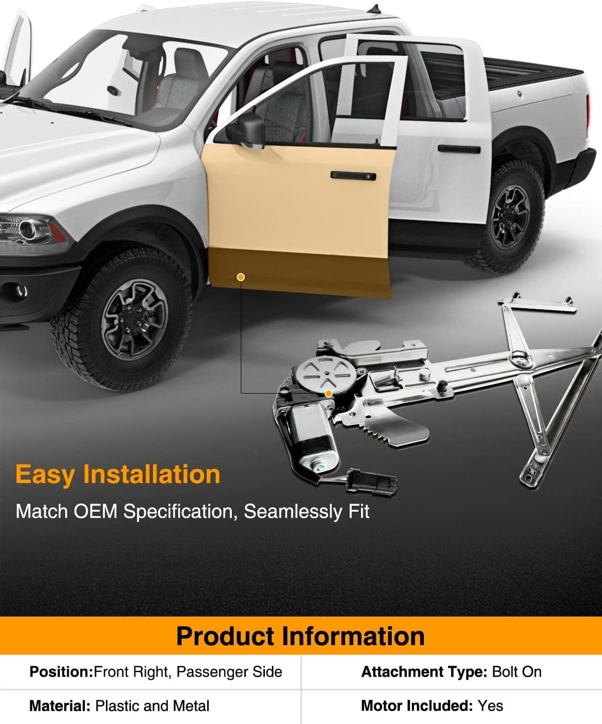 Power Window Regulator with Motor Front Right Passenger Side Pack of 2 D9631