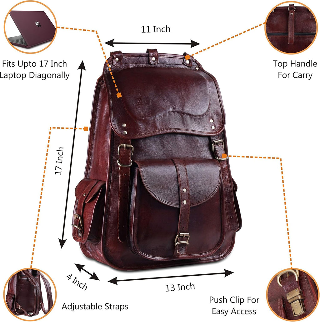 Vintage Full Grain Leather Laptop Backpack E838037