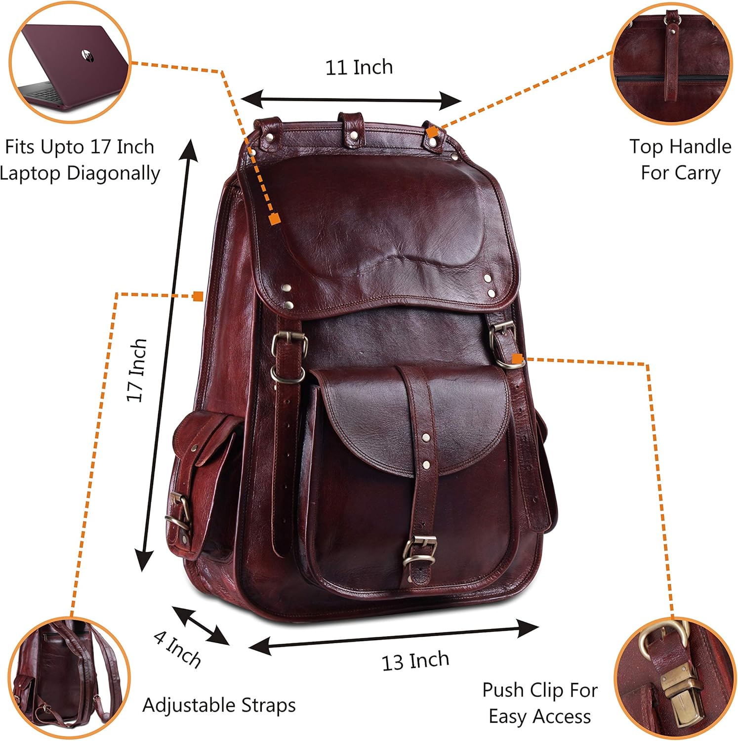 Vintage Full Grain Leather Laptop Backpack E838037