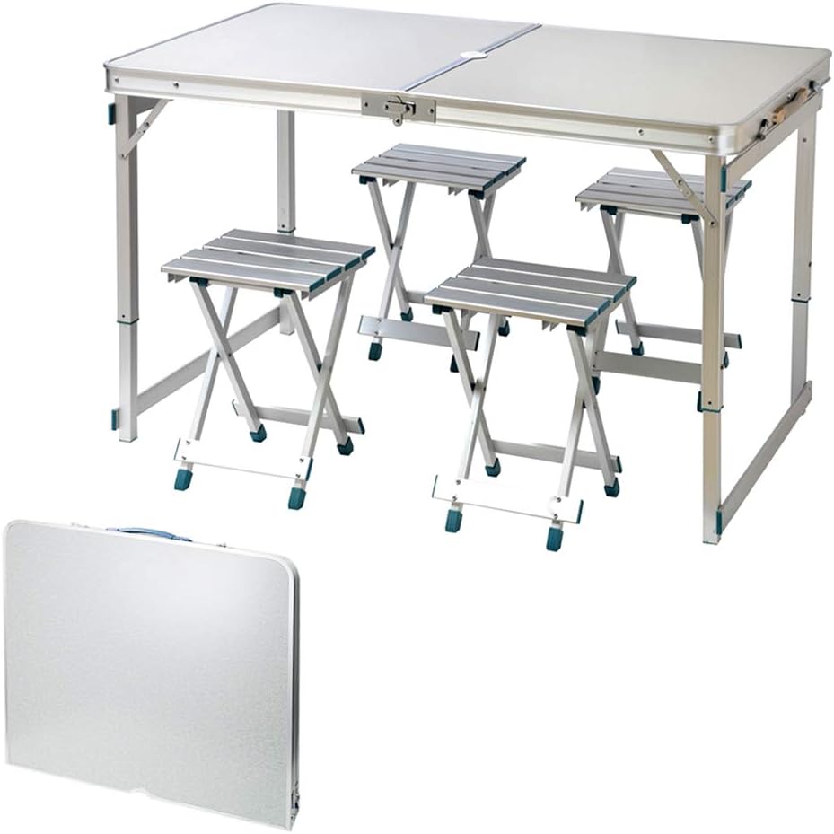 Folding Picnic Table with 4 Seats, Aluminium Alloy Portable Desk Bench B207231