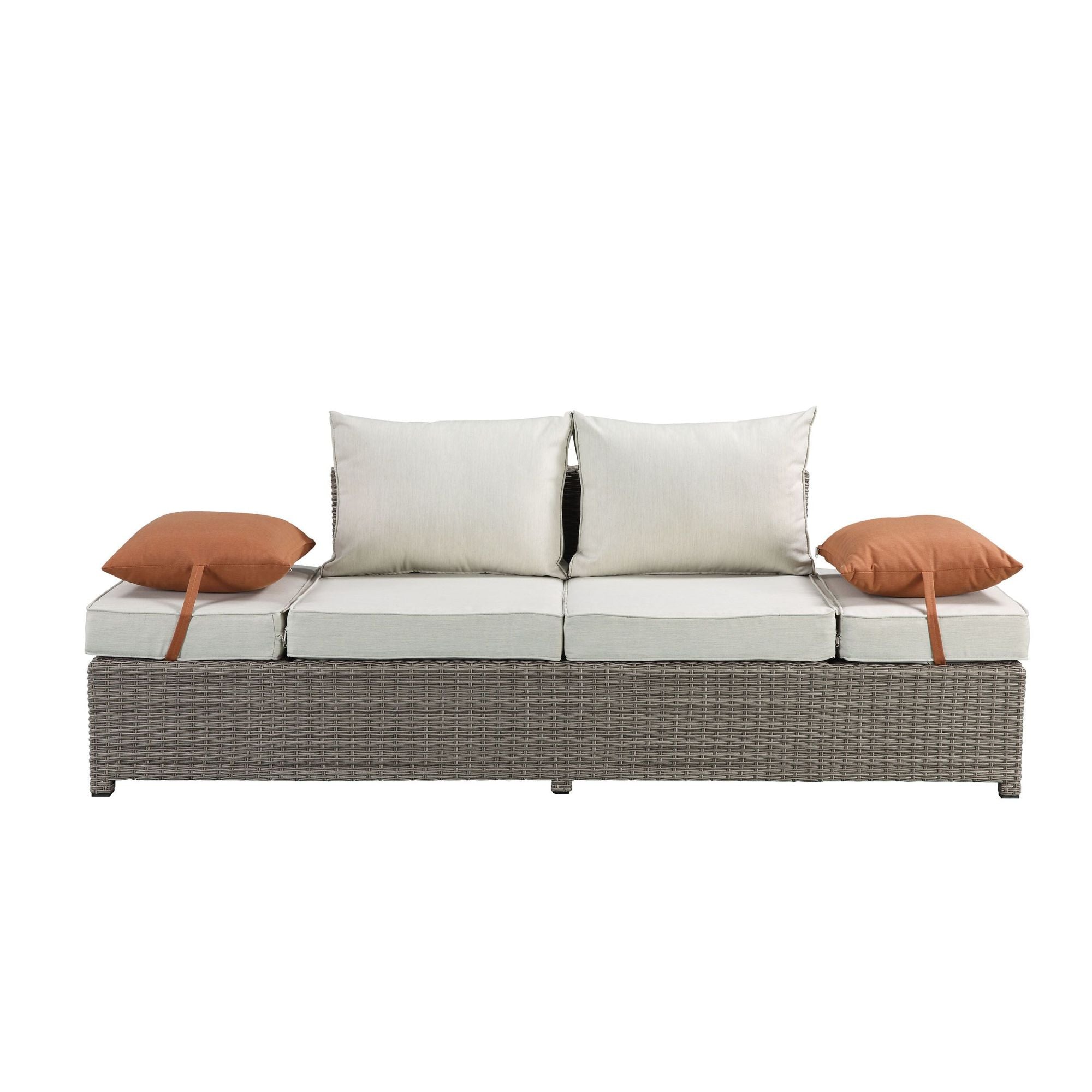Beige Fabric Patio Sofa & Ottoman with 2 Pillows I9843