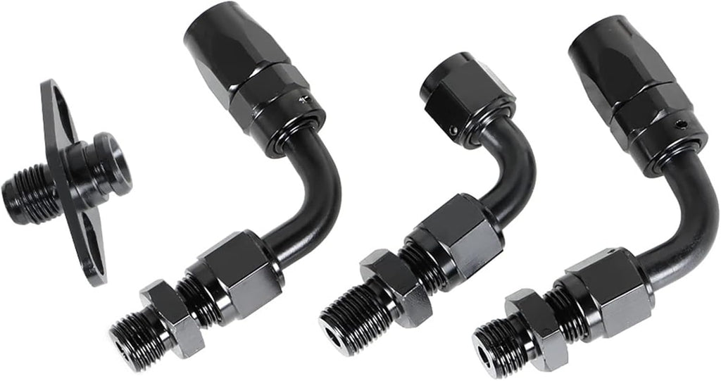 Black Fuel Line Hose Fitting Connectors Kit with Fuel Rail Regulator and Gauge P5992