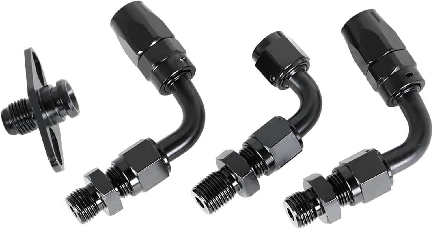 Black Fuel Line Hose Fitting Connectors Kit with Fuel Rail Regulator and Gauge P5992