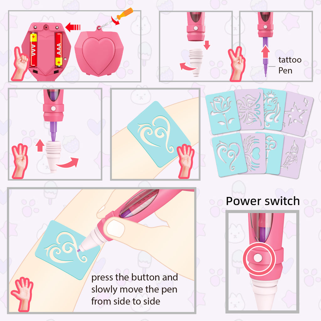 Temporary Tattoos Art Kit with Tattoo Pen for Kid Girl E55924