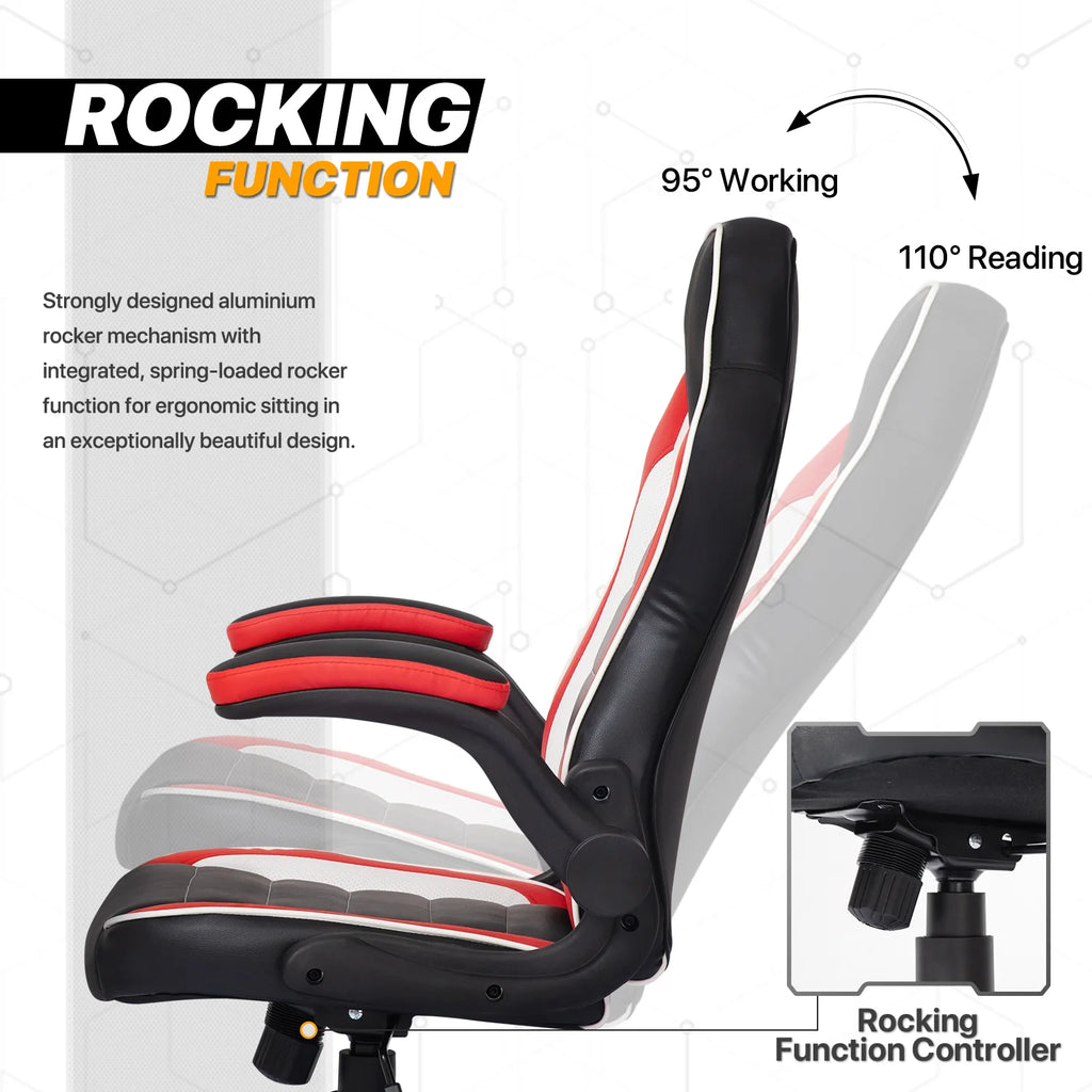 Red Leather High-Back Swivel Gaming Chair with PVC Mat C7728