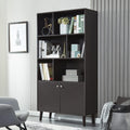 Modern Bookcase with 2 Doors Wooden Bookshelf with 6 Storage Cabinet Coffee B424