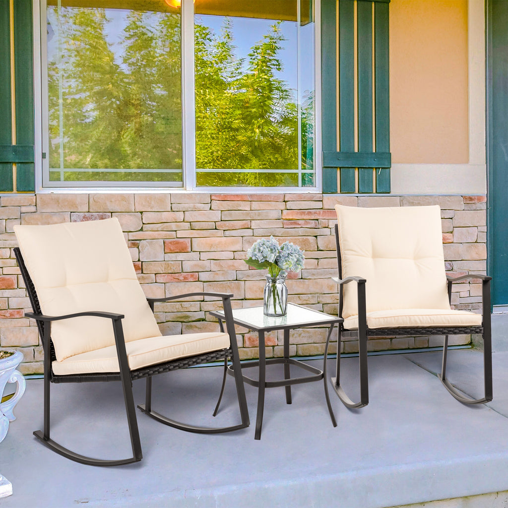 3 Piece Beige Outdoor Rocking Chair Set J21079