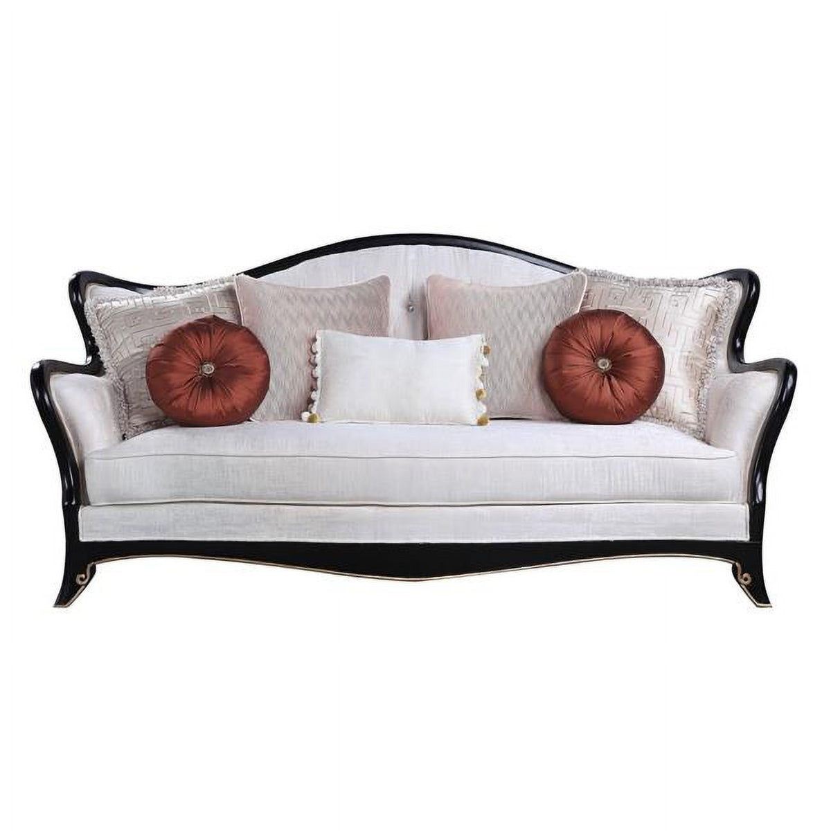 Beige & Black Sofa with Seven Toss Pillows R977