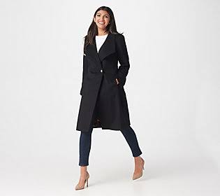 Black Wool Blend Wrap Coat W880590