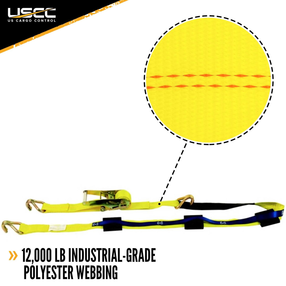 2" x 11' Ratchet Strap with Wire Hooks & 3 Rubber Cleats C367885