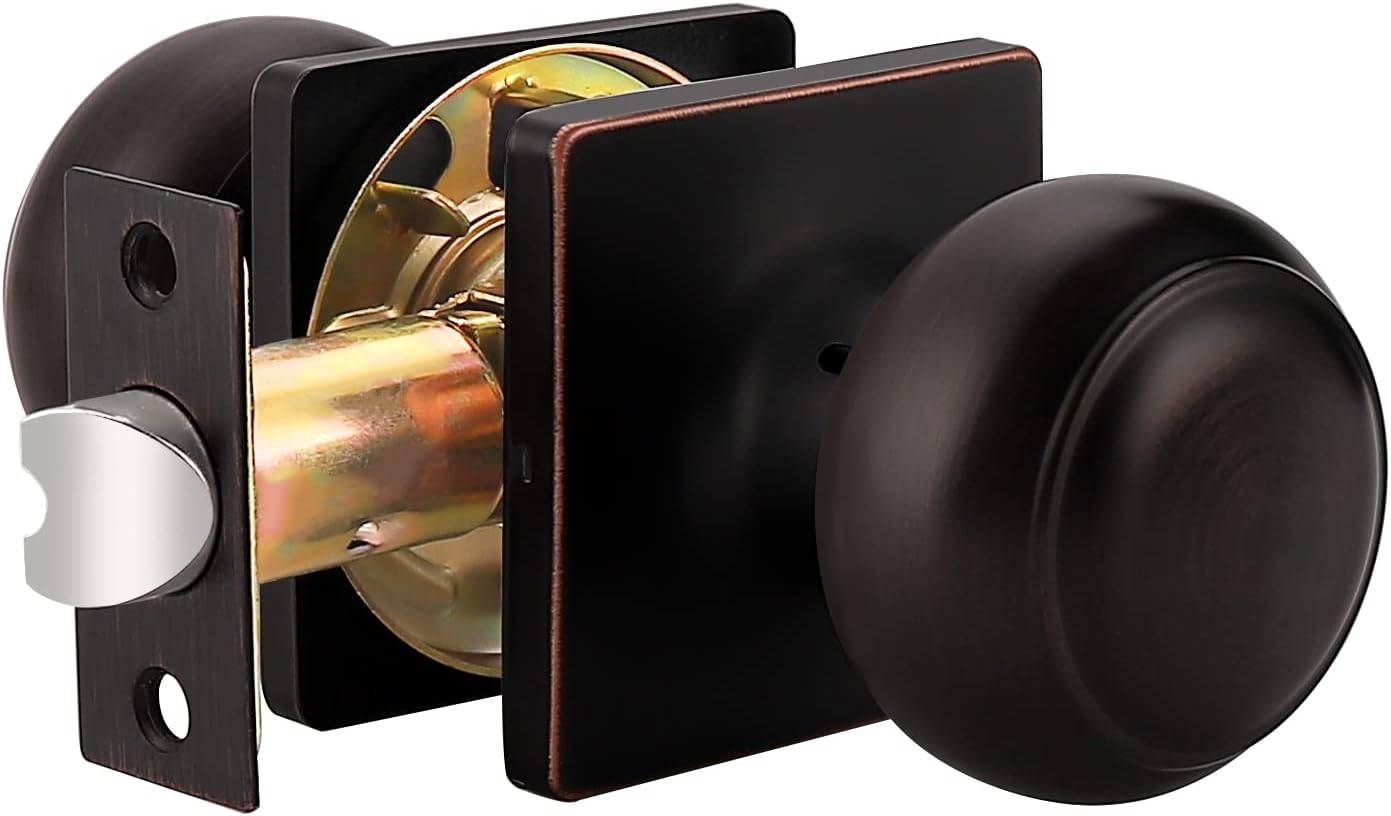Black Passage Door Knobs with Square Rosette, 3 Pack J232658