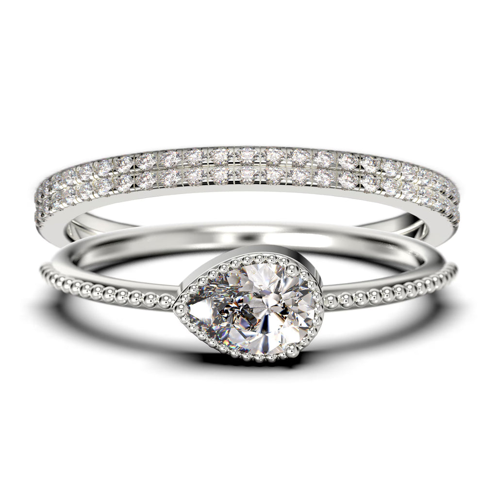 Pear Cut Moissanite Engagement Ring in 925 Sterling Silver With 18k White Gold Plating H165