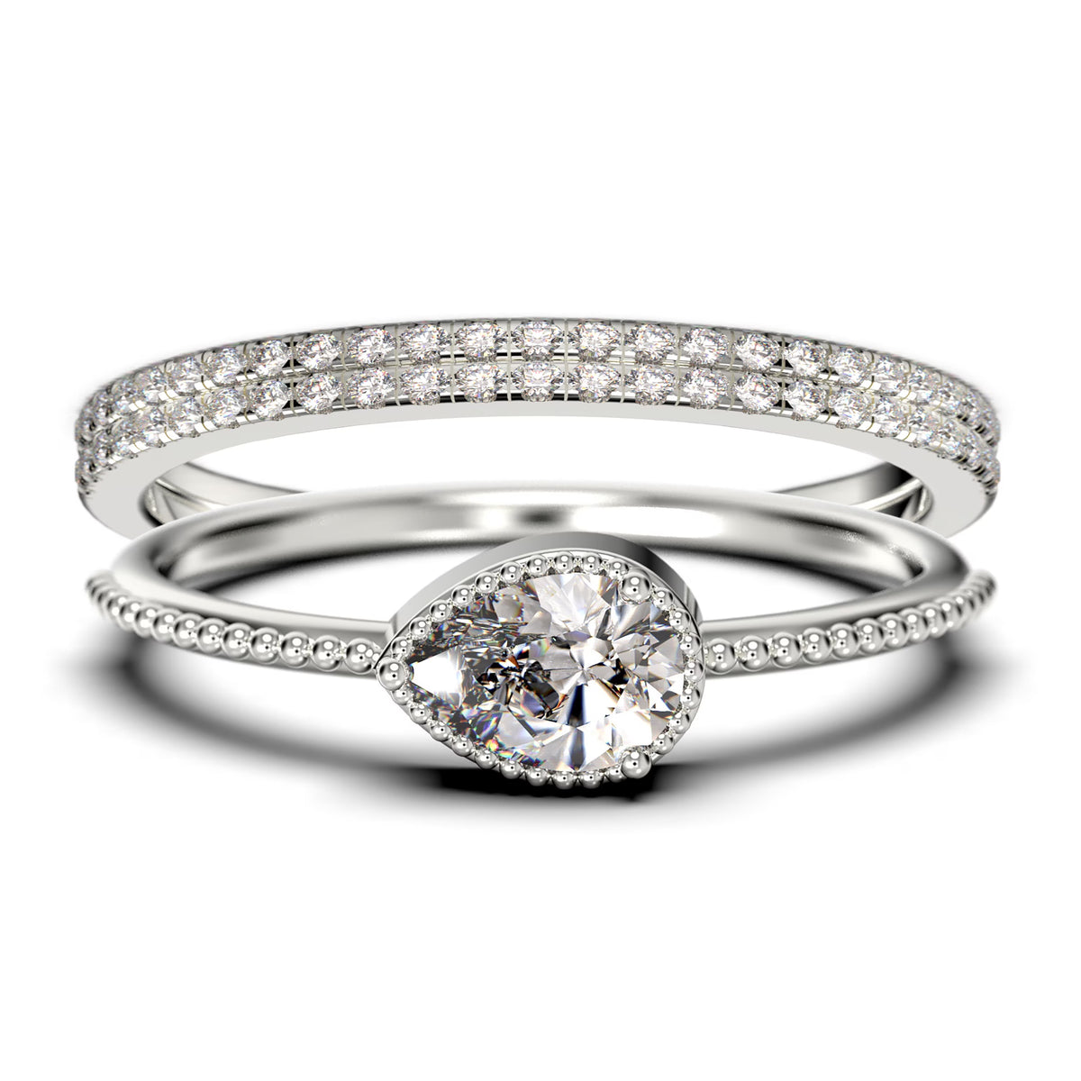 Pear Cut Moissanite Engagement Ring in 925 Sterling Silver With 18k White Gold Plating H165