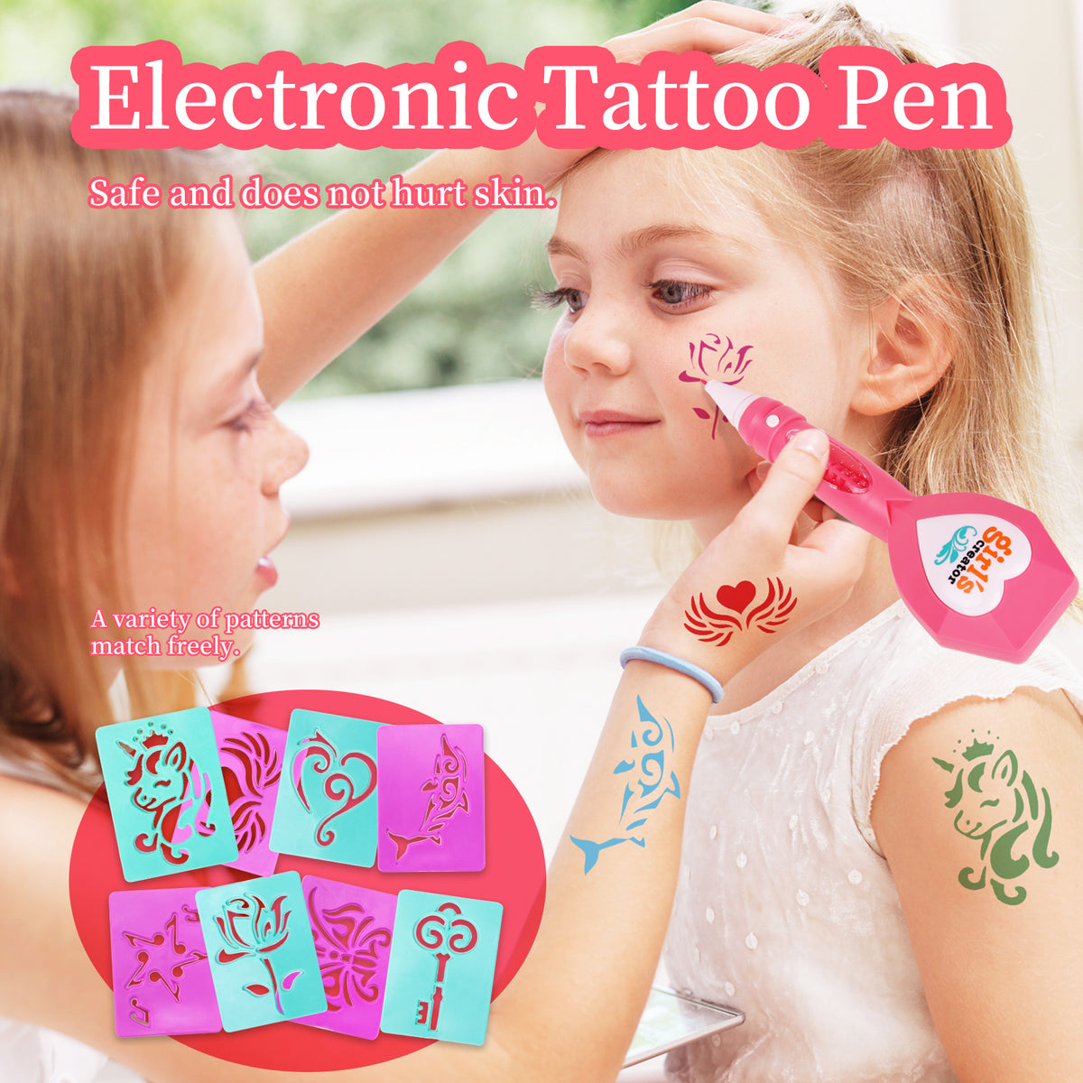 Temporary Tattoos Art Kit with Tattoo Pen for Kid Girl E55924