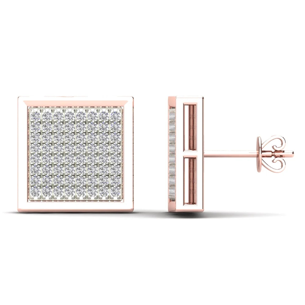 14K Rose Gold Diamond Square Stud Earrings P89537