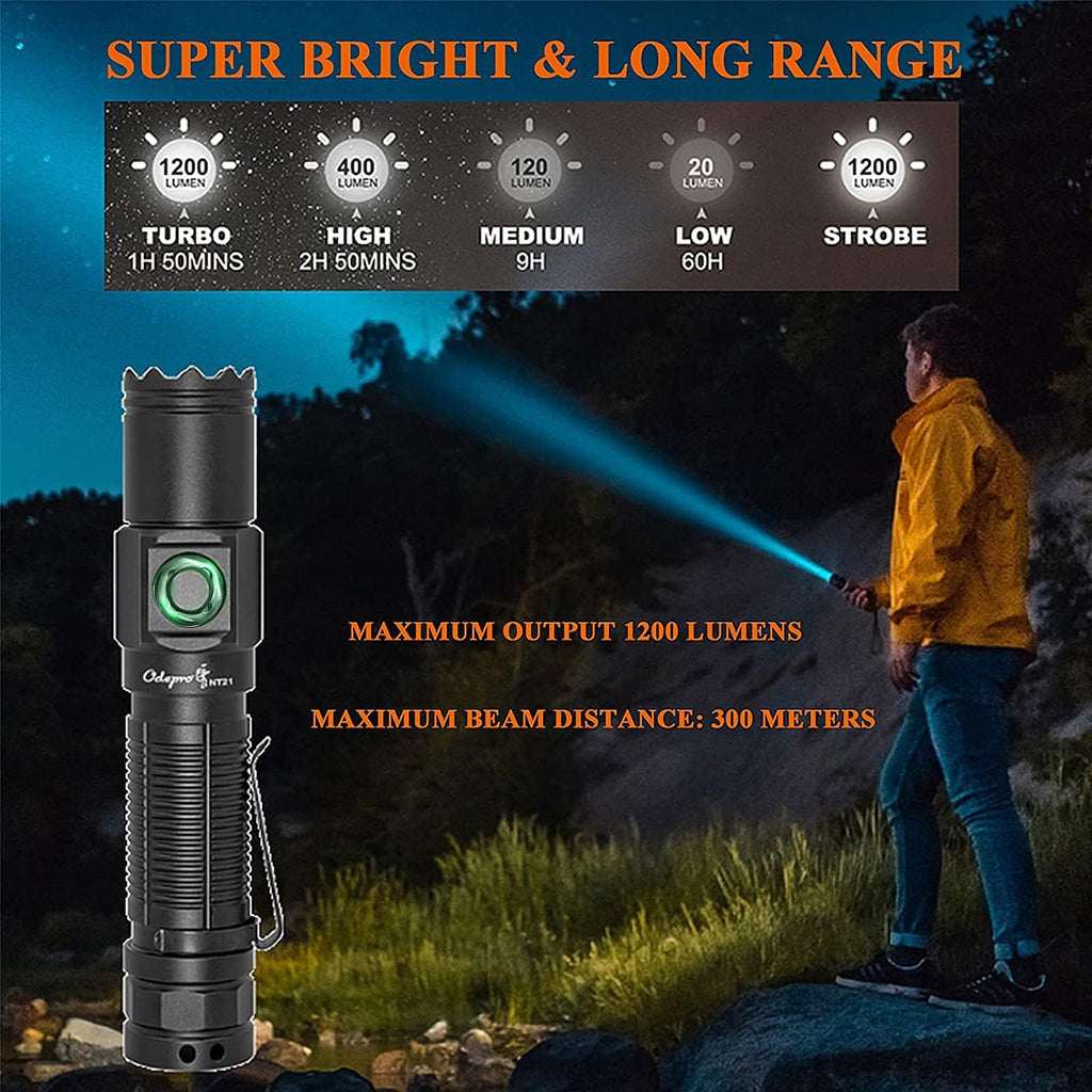 1200 Lumen LED Rechargeable Flashlight with Power Display, IP67 Waterproof, 5 Light Modes E59387