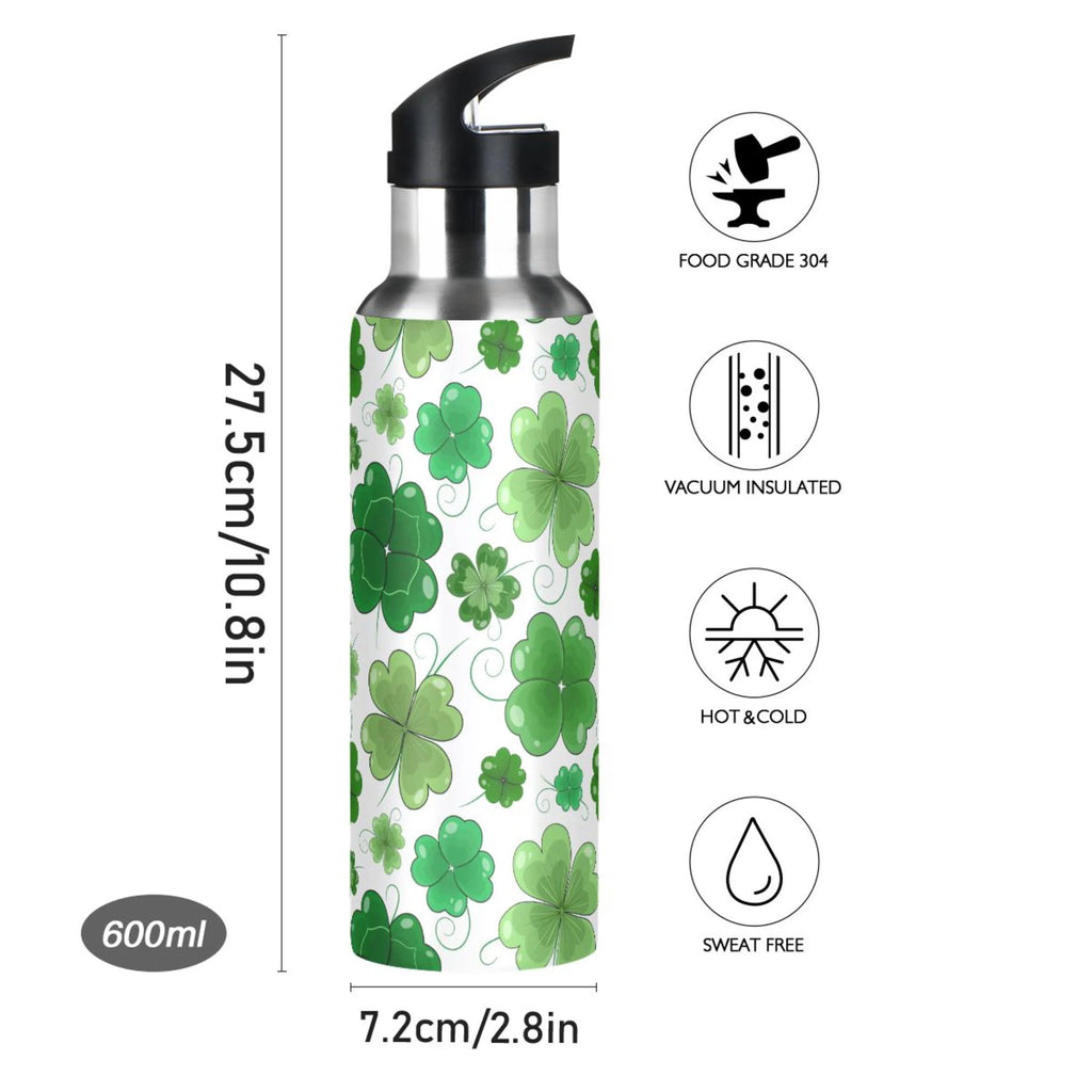 Green Clover Leaves Stainless Steel Vacuum Insulated Water Bottle with Straw Lid 20 OZ F45422