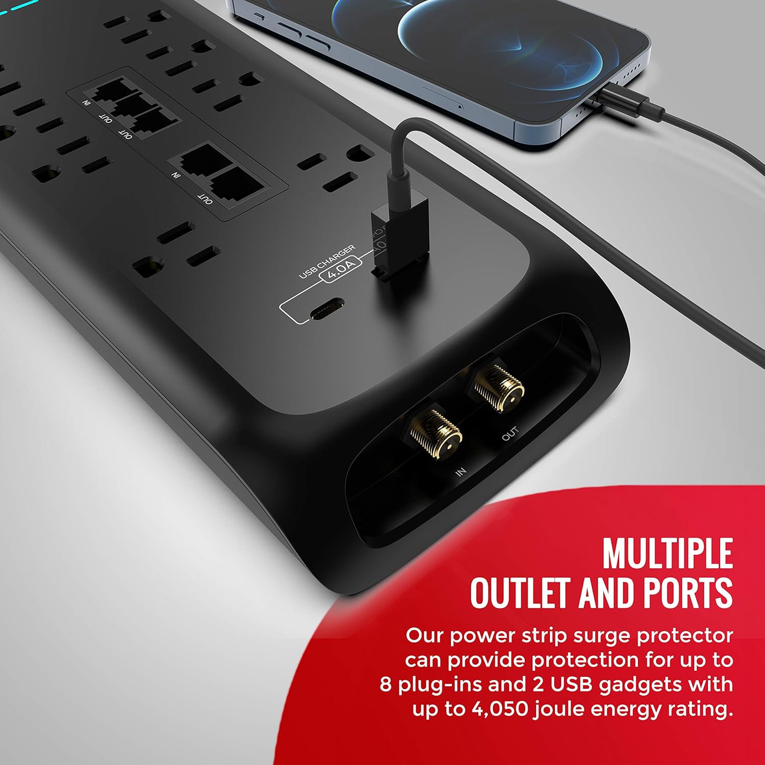 Power Strip Surge Protector with USB Ports, 8 Plug-ins and 2 USB, Pack of 2 D642081