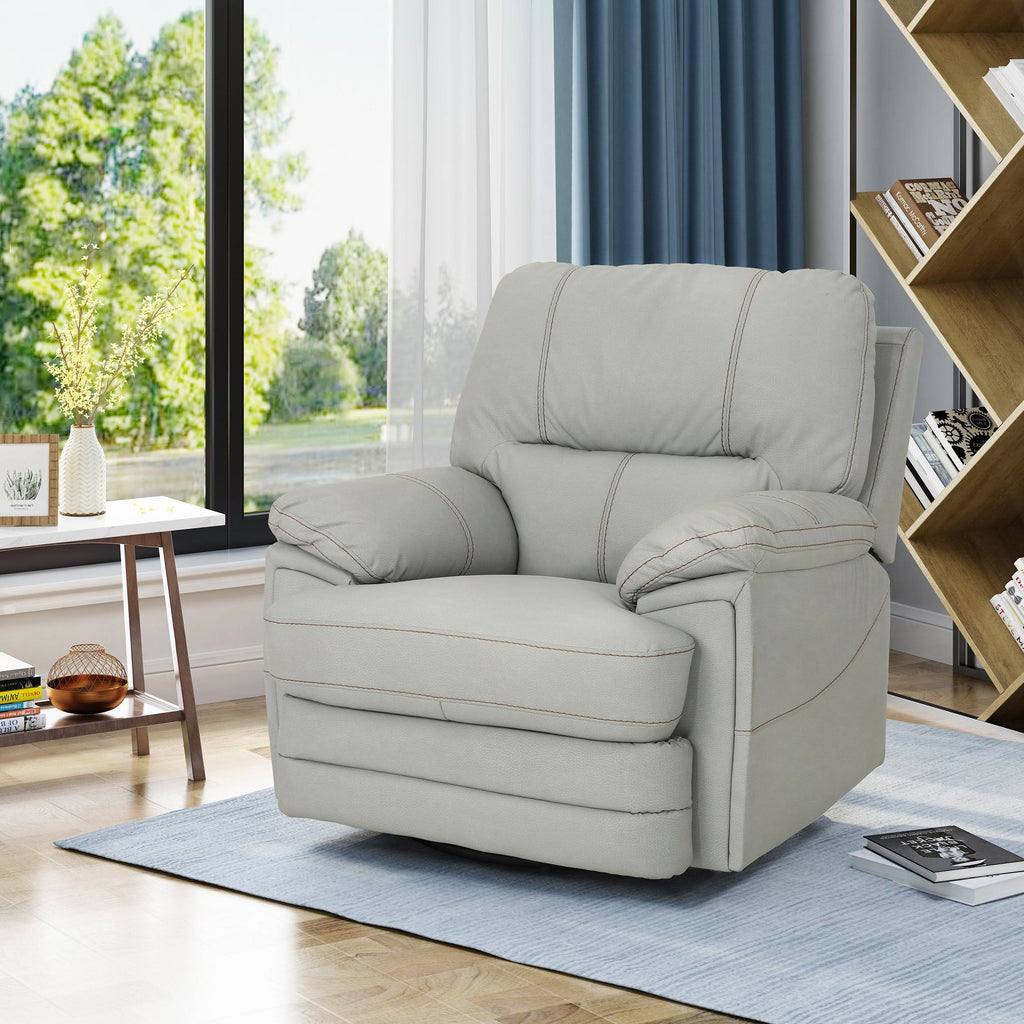 Light Grey Leather Swivel Power Recliner H437226