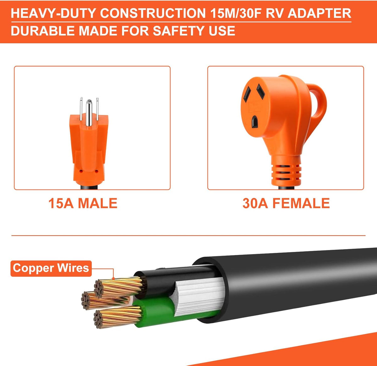 15A to 30A RV Power Adapter Cord with Grip Handle N29125