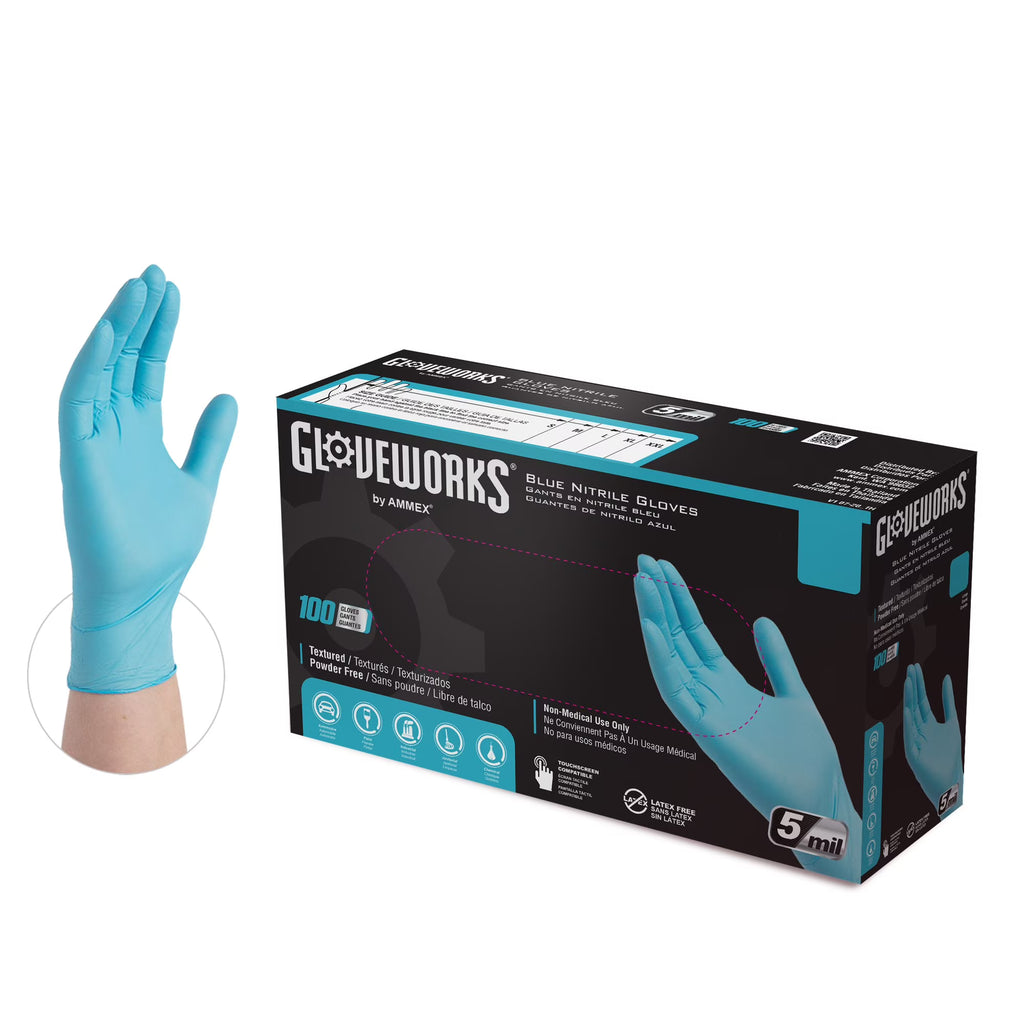 Blue Nitrile Industrial Disposable Gloves 5 Mil, Large, 100 W40697