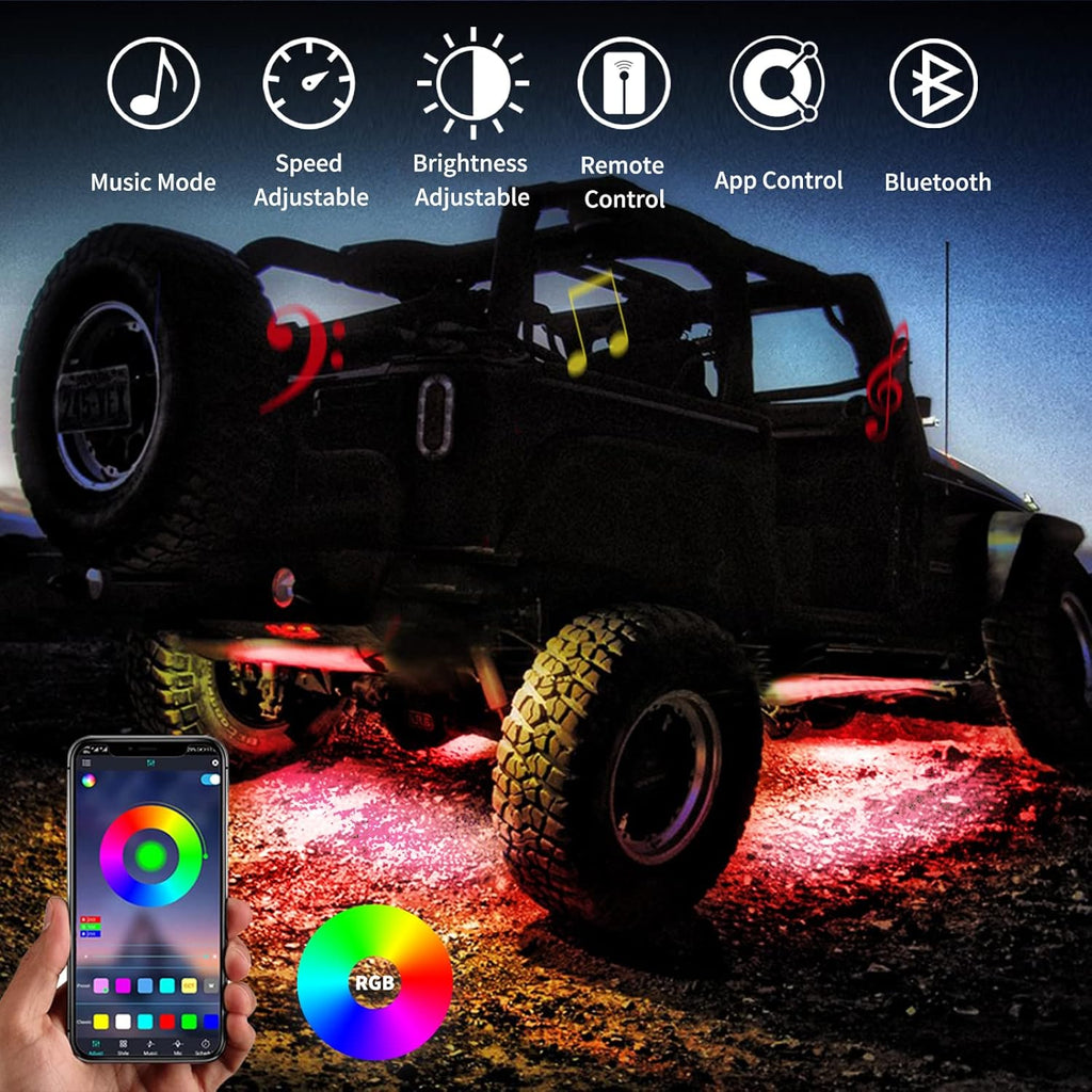 RGB LED Rock Lights Multicolor Neon Underglow Light Kit 10 Pods Pack of 2 D836