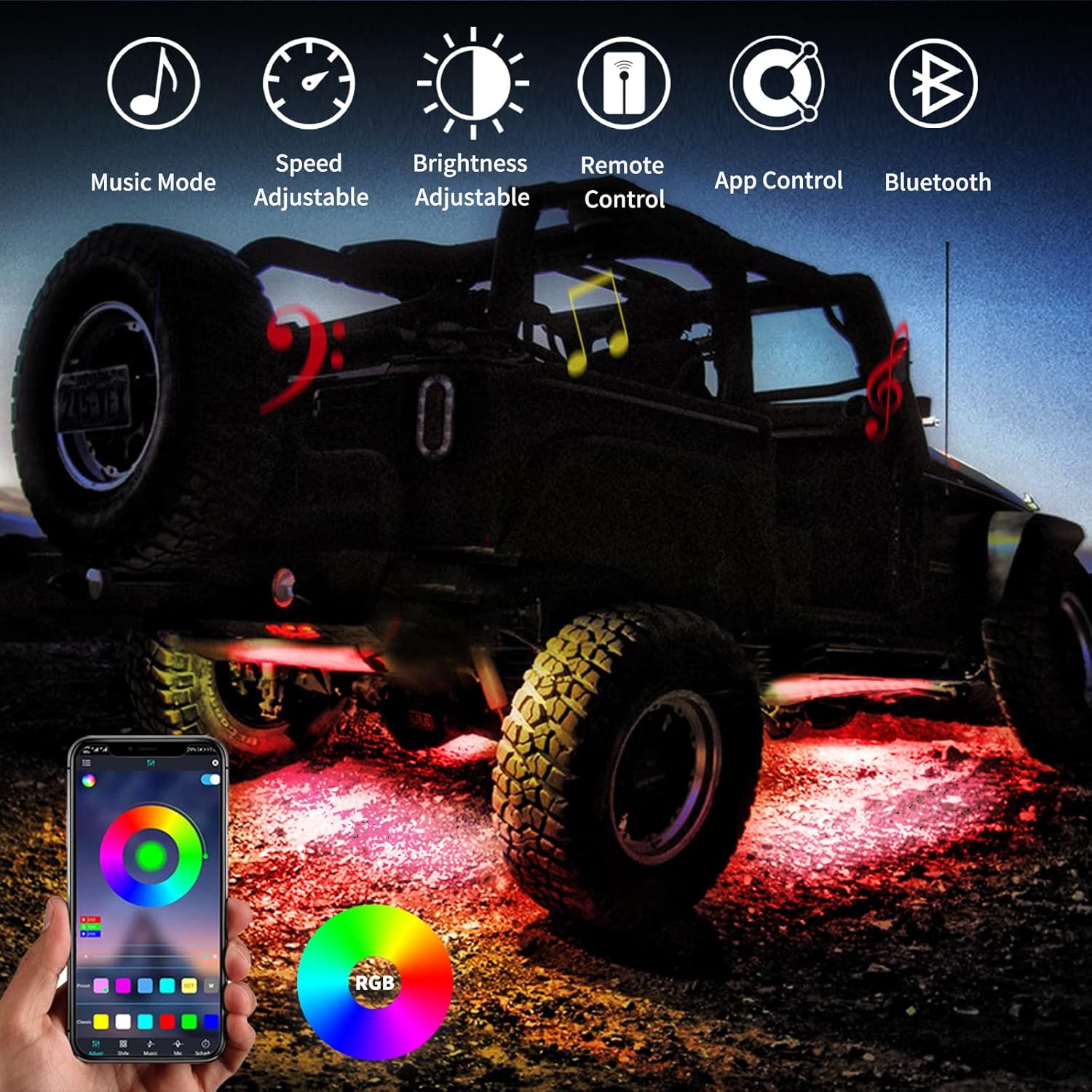 RGB LED Rock Lights Multicolor Neon Underglow Light Kit 10 Pods Pack of 2 D836