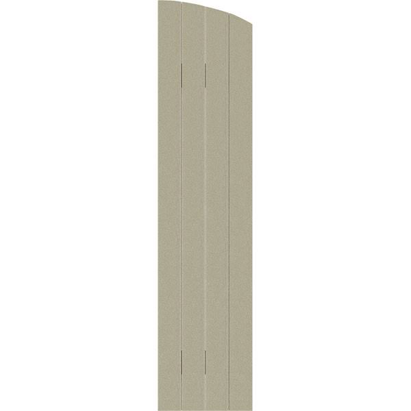 Rustic Four Board Joined Board-n-Batten Faux Wood Shutters with Elliptical Arch Top M39870